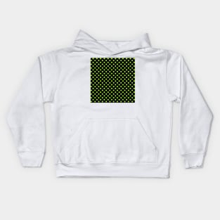 Bright Green Polka Dots Pattern on Black Background Kids Hoodie